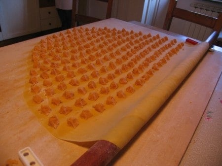 Our Italian friend makes us tortellini, a local specialty, in her farm home on the edge of a Tuscan forest reserve.