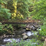 The bridge is just above the falls.