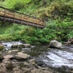 Triple Falls Bridge with hikers
