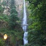 Even at 8 on a weekday morning, you don't get much peace of mind at Multnomah Falls.