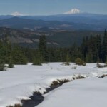 Rainier, Adams, and the creek in Wy'East Basin.